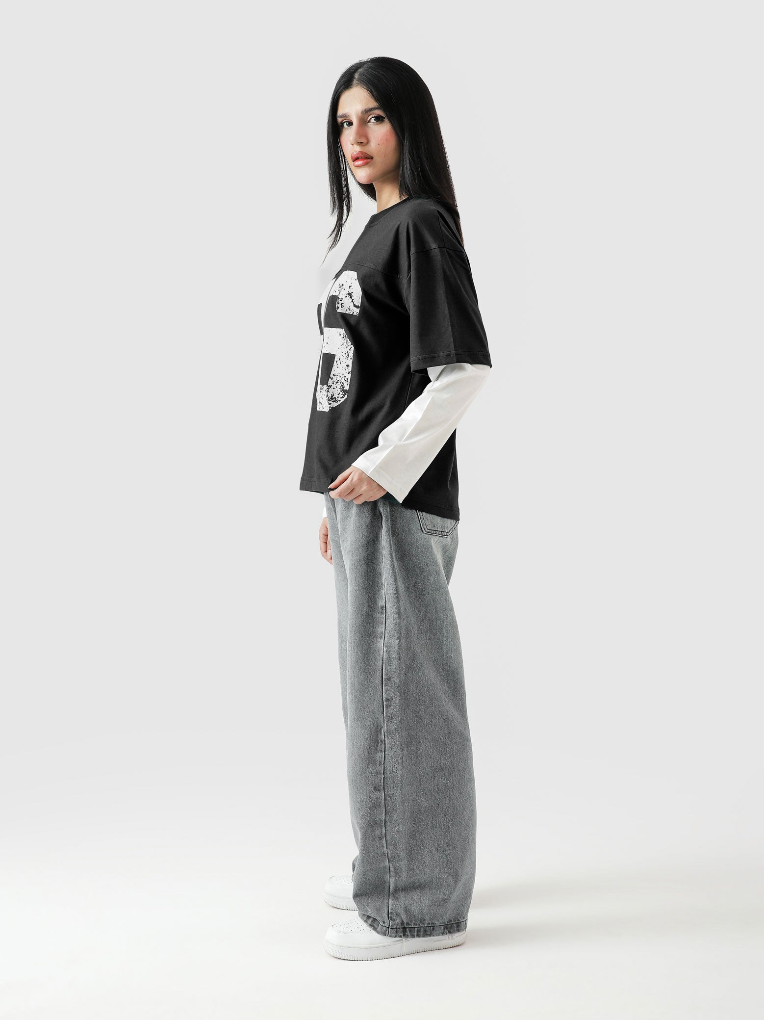 96 Double Layer Jersey black closeup varsity graphic layered detail Pakistan – GROOVY
