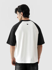 CORE tees black raglan female model back view oversized streetwear Pakistan – GROOVY
