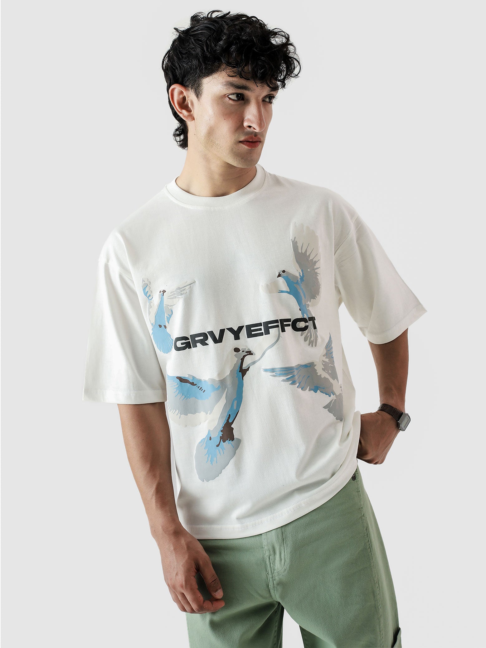 GRVYBirds puff printed tee flat lay product Pakistan – GROOVY