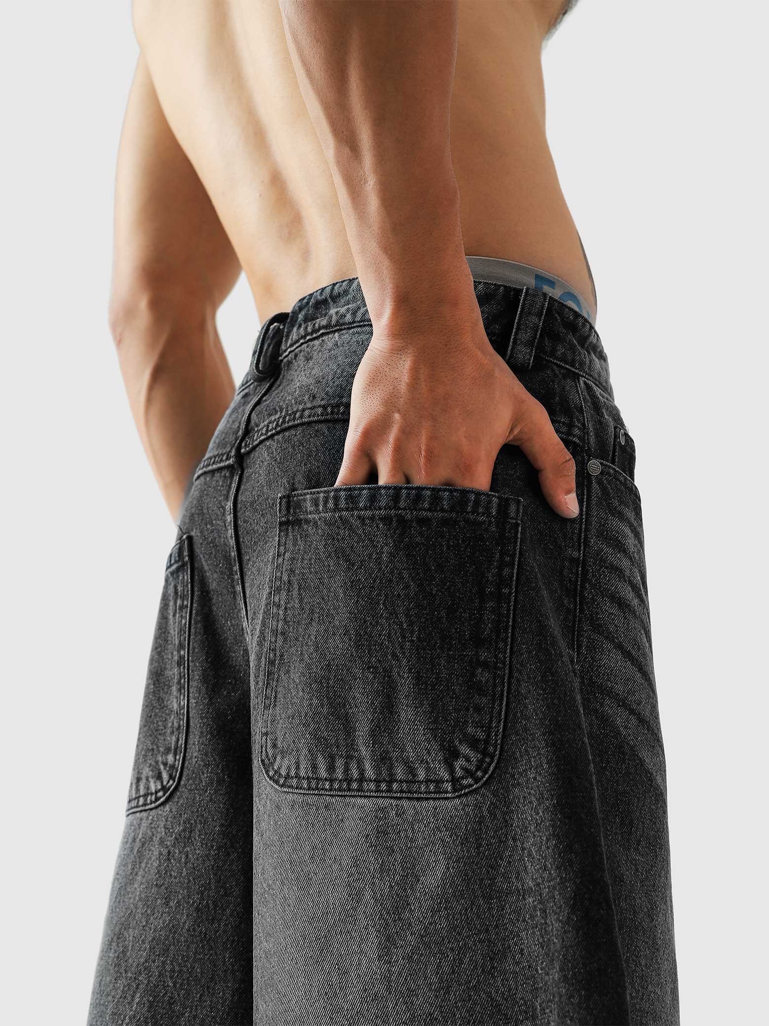 Jorts hard washed grey denim shorts male model back view Pakistan – GROOVY