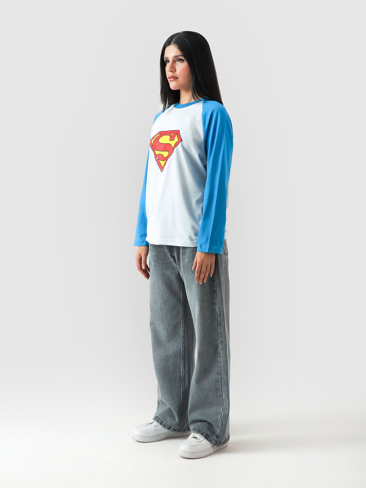 Superman full sleeves tee male model outdoor lifestyle shot Pakistan – GROOVY