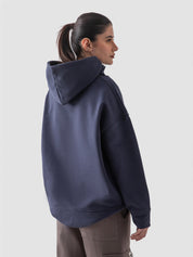 Navy blue hoodie detail closeup kangaroo pocket front label Pakistan – GROOVY