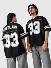 Outlaw mesh jersey male model back view bold print Pakistan – GROOVY