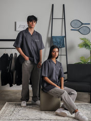 Grey Cuban shirt male model back view full body Pakistan – GROOVY