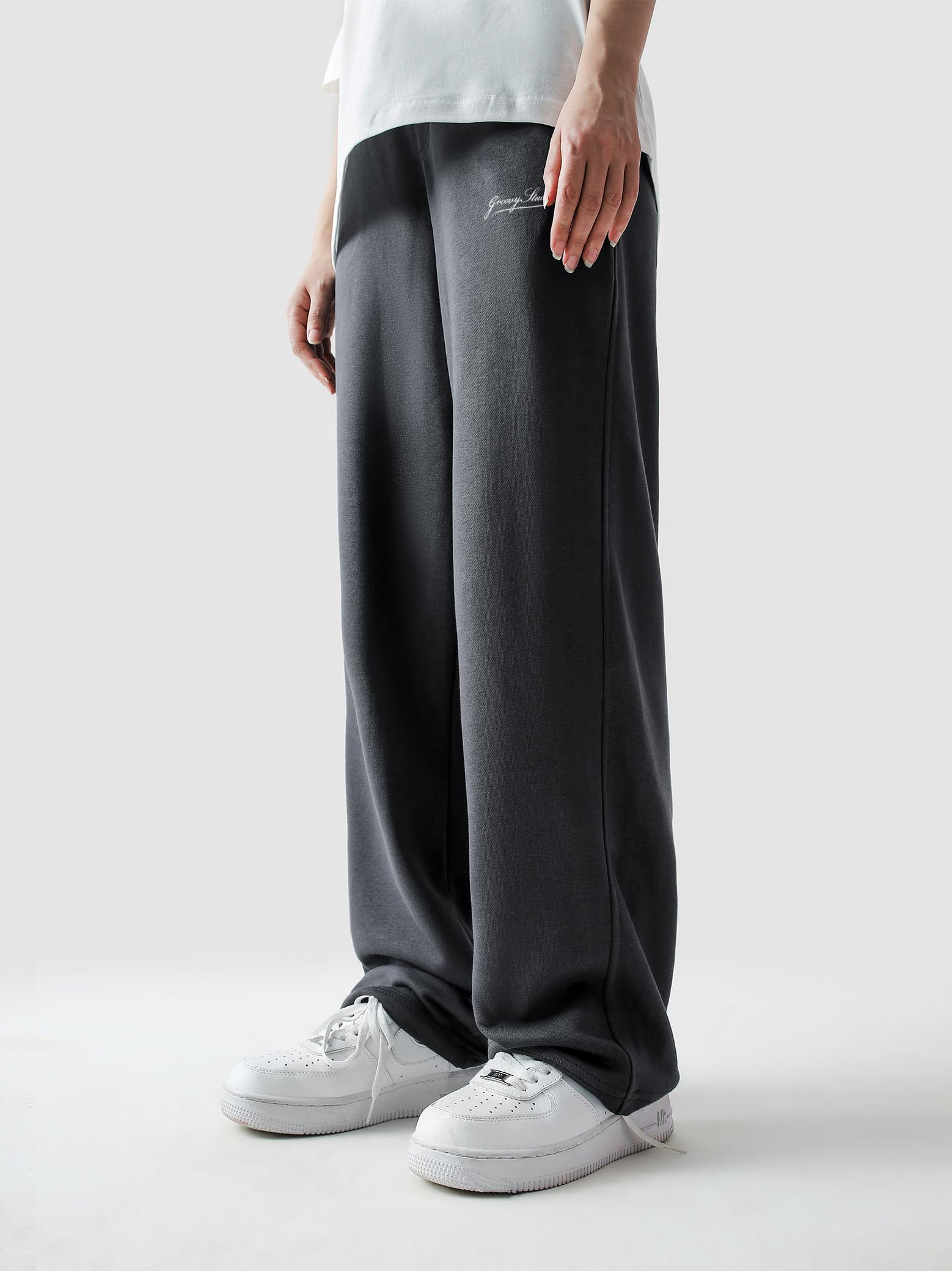 Steel grey baggy trousers flat lay French Terry fabric streetwear Pakistan – GROOVY