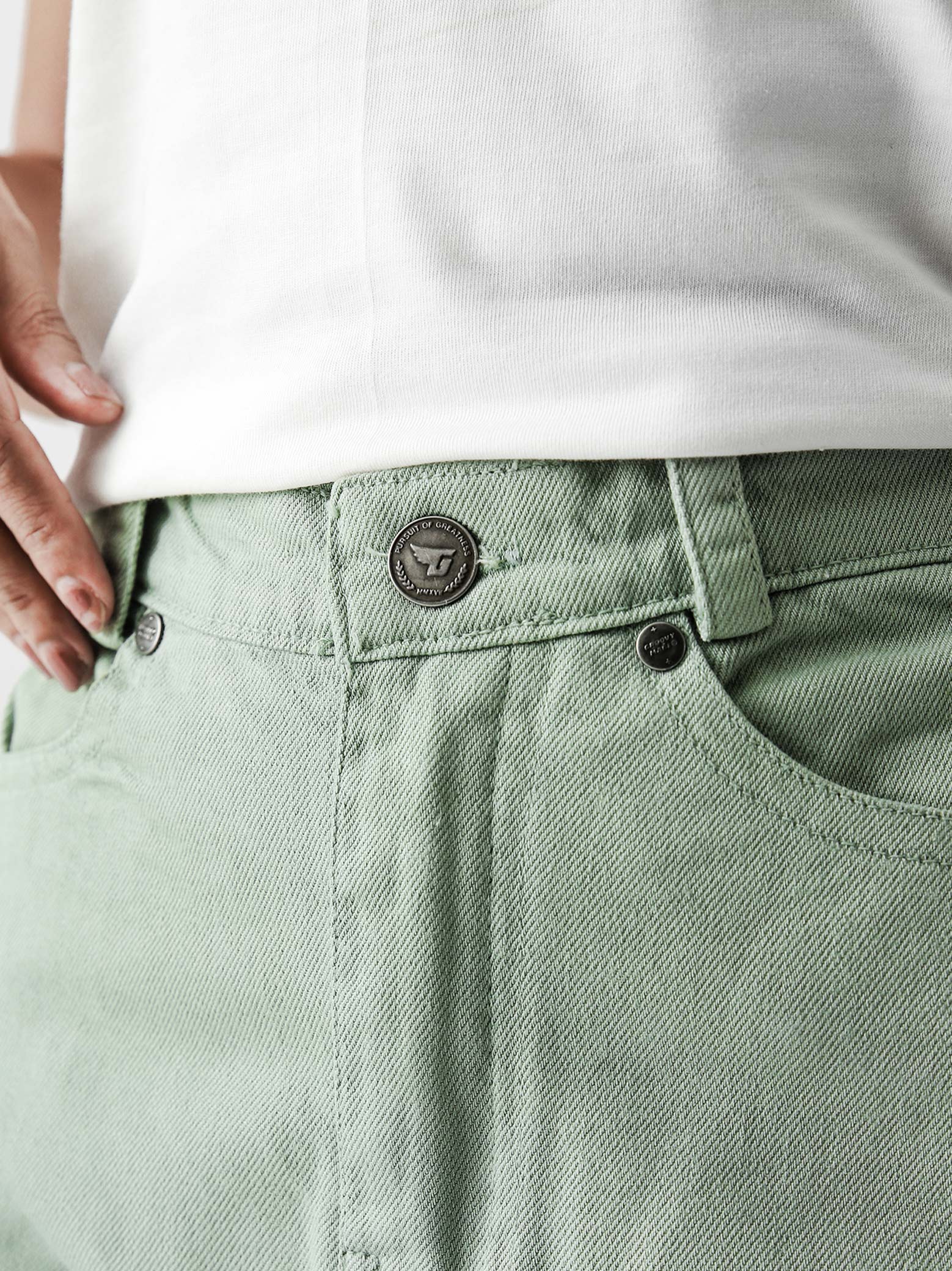 Utility V1 mint green cargos female model half body lifestyle shot Pakistan – GROOVY