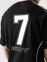 HARSH and CRUEL #7 black jersey closeup piping detail front graphic Pakistan – GROOVY