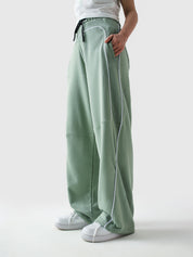 Piping trouser sage green flat lay wide leg contrast detail Pakistan – GROOVY