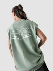 WORLDWIDE mint green sando flat lay mint green sleeveless graphic Pakistan – GROOVY