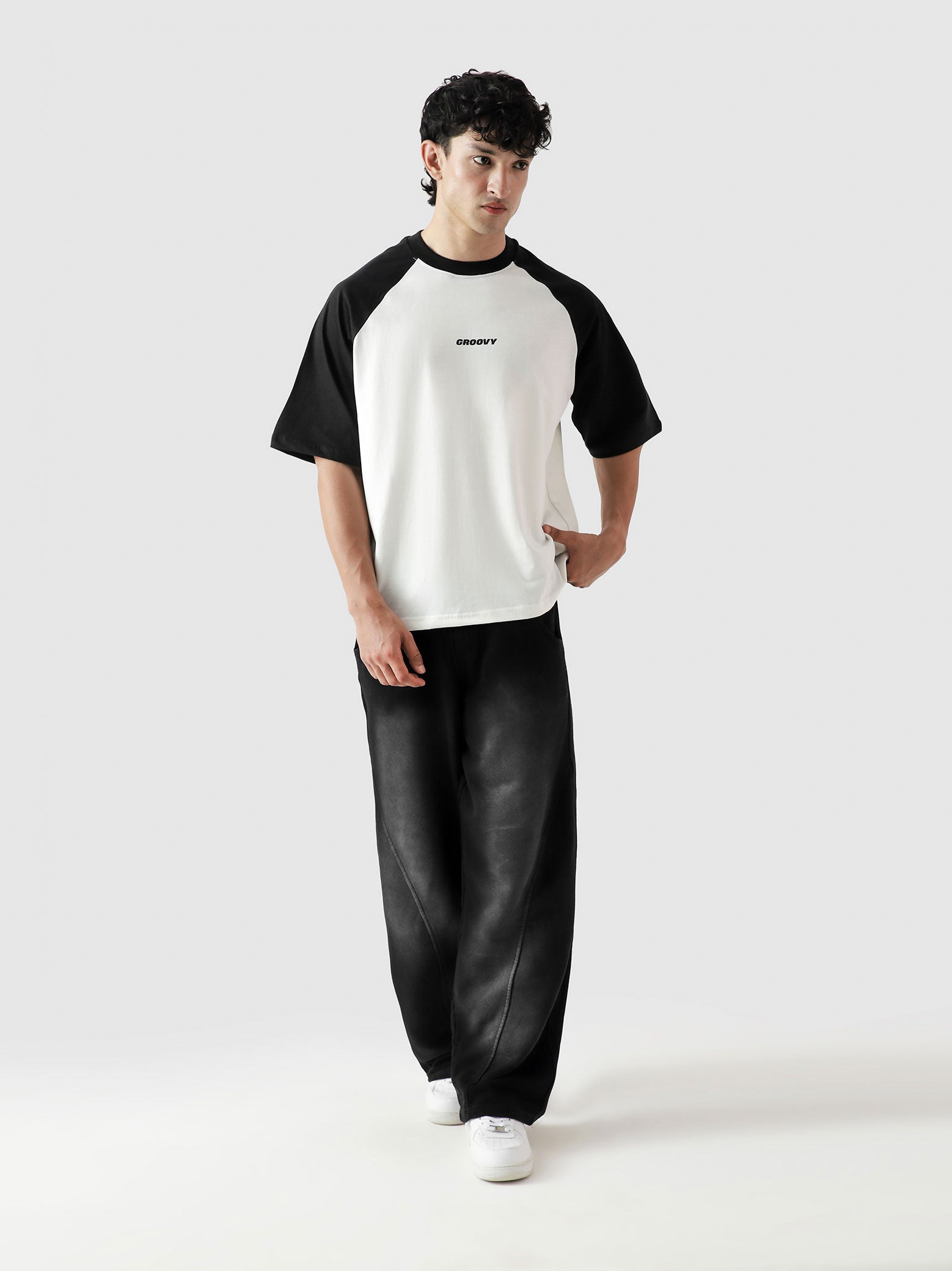 CORE tees black raglan flat lay black white contrast sleeve 190 GSM Pakistan – GROOVY