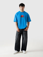 MONEY LOVES ENERGY tee flat lay electric blue oversized graphic Pakistan – GROOVY