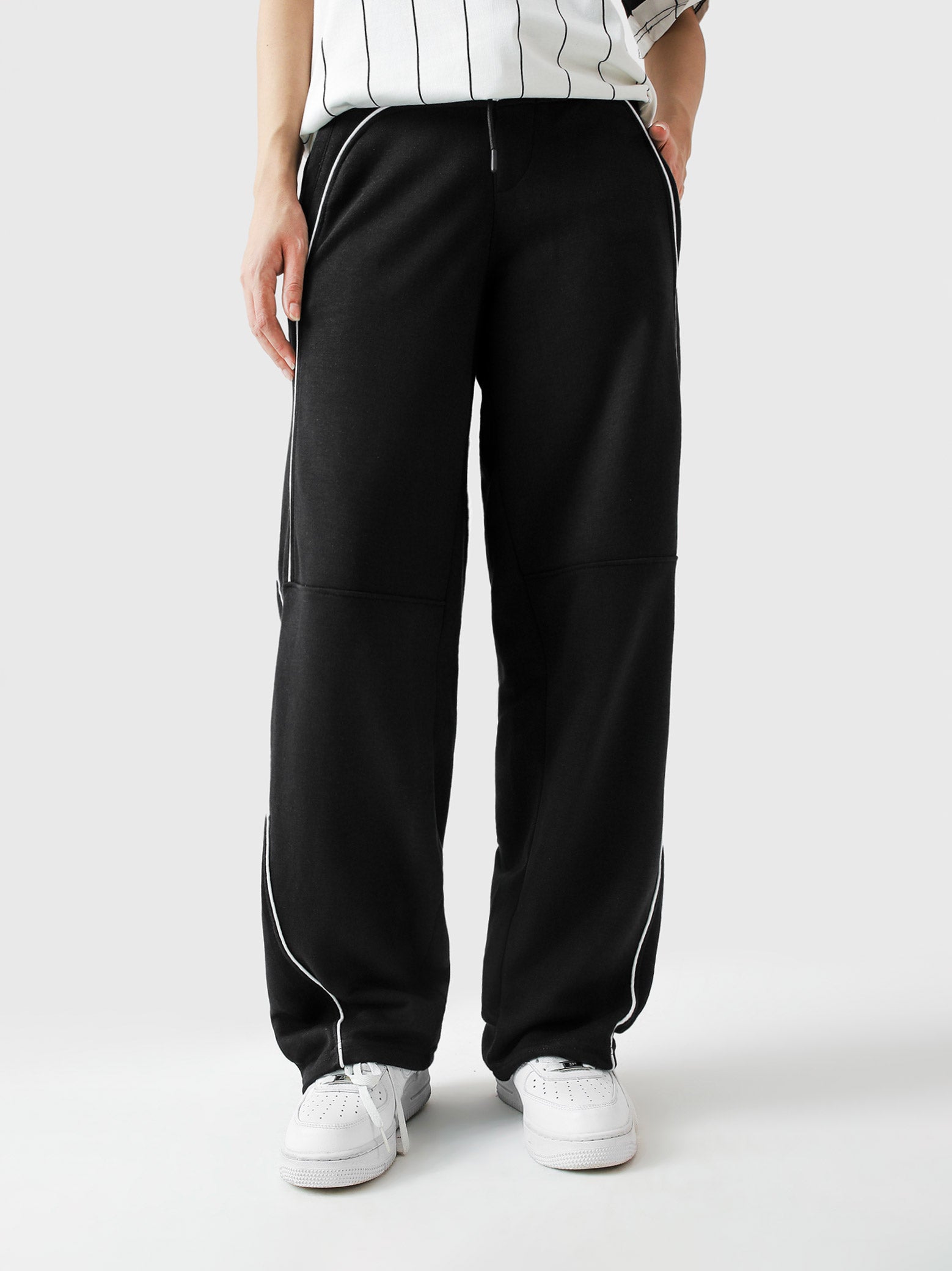 Black piping trouser flat lay wide leg contrast detail Pakistan – GROOVY