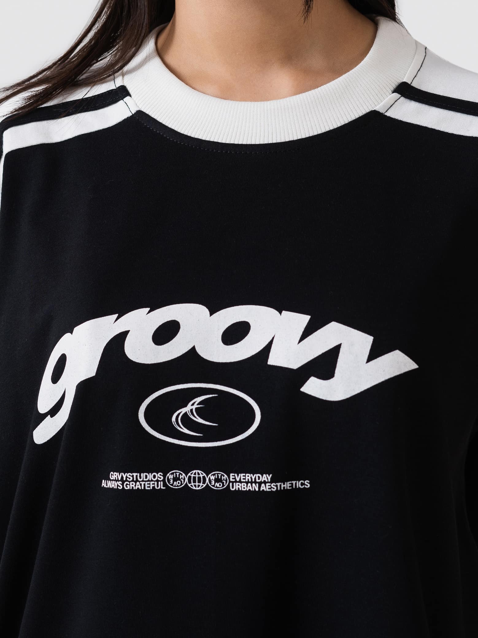 black ringer t-shirt by GROOVY, contrast trim, Pakistan