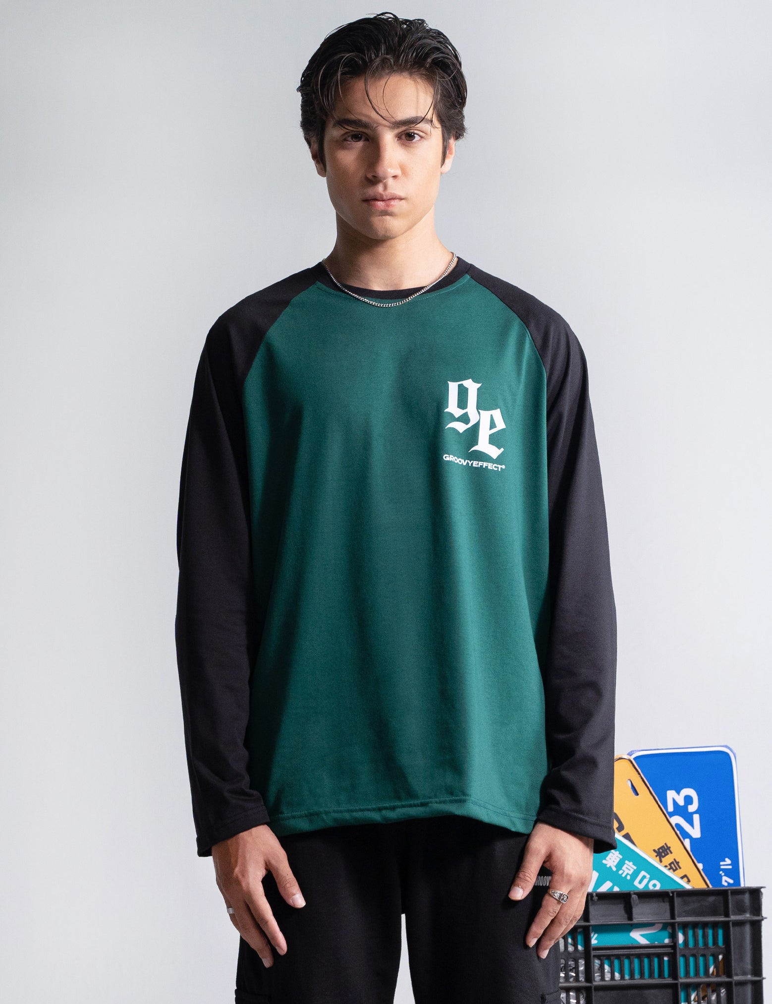 Cold Blooded Green raglan tee flat lay dark green black contrast streetwear Pakistan – GROOVY