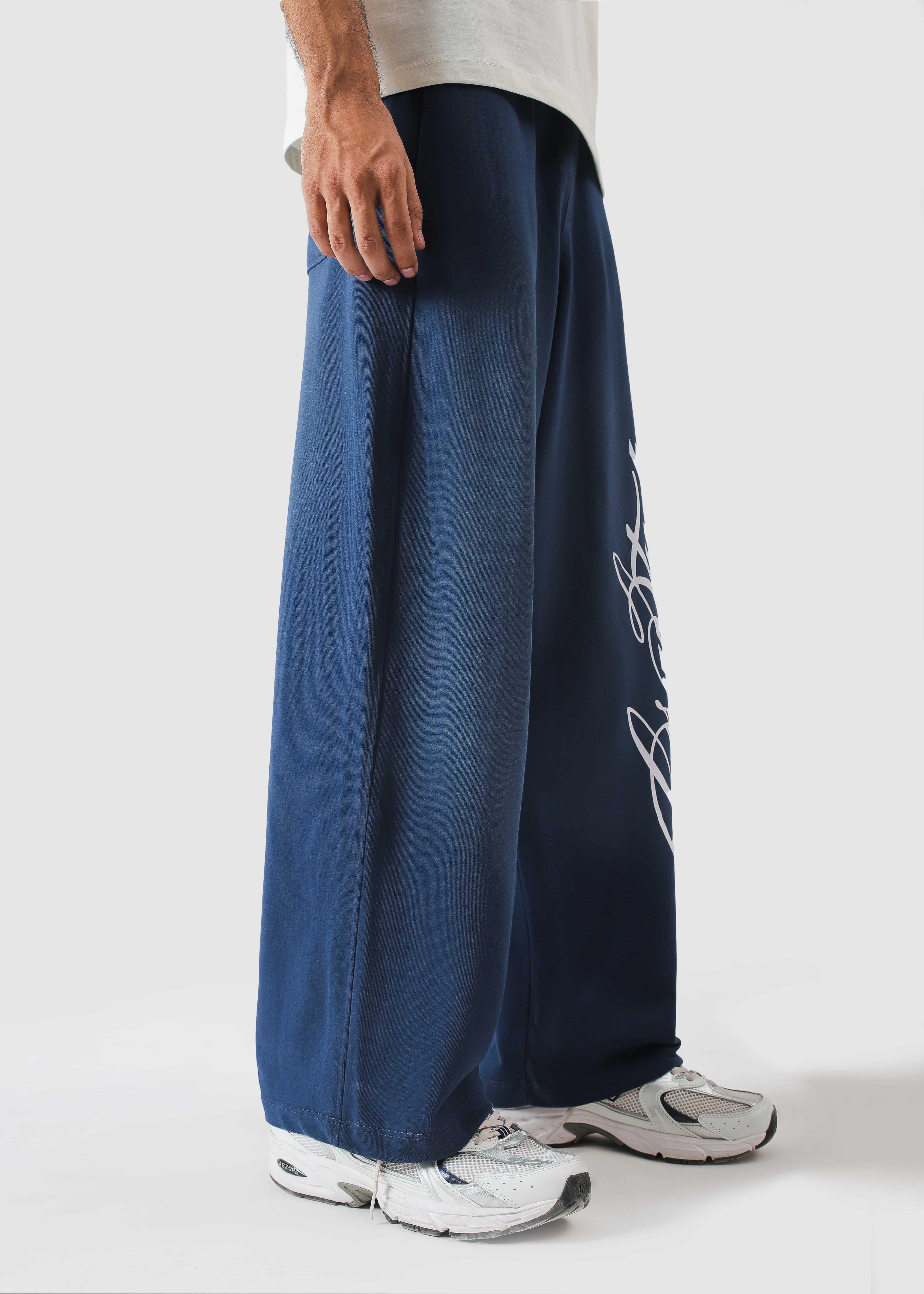 Full length script print on blue terry panel - GROOVY Pakistan