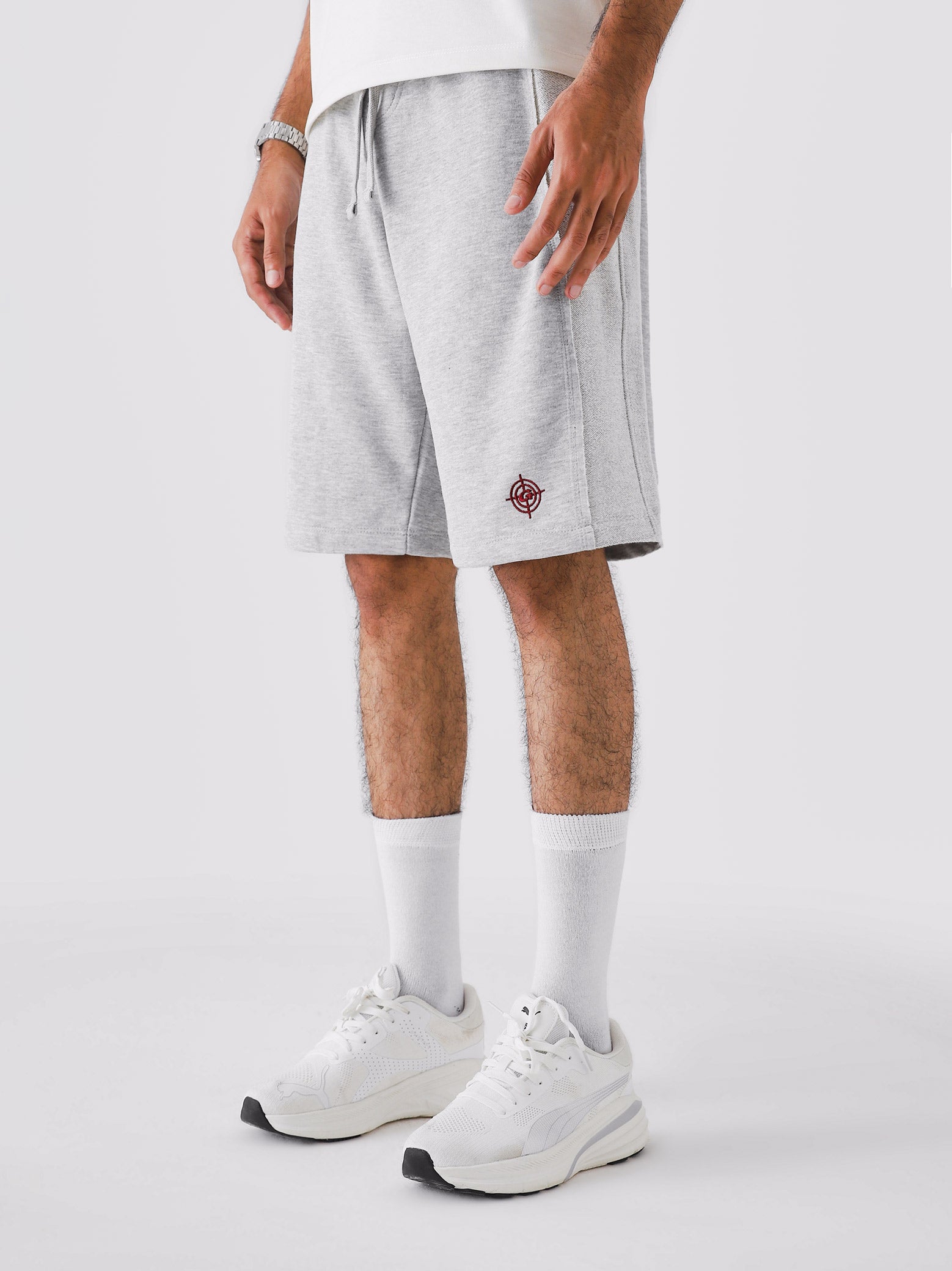 Arctyc White Aim Shorts by GROOVY, soft lightweight men's gym and everyday shorts in Pakistan