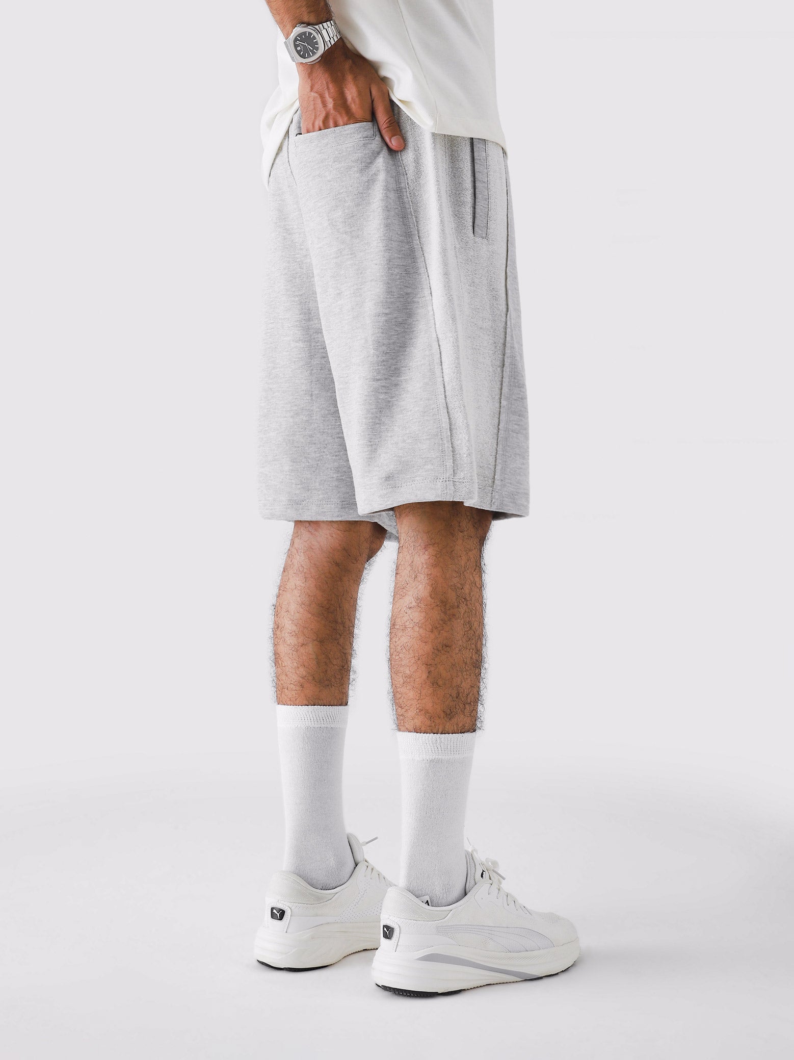 Arctyc White Aim Shorts for men, breathable summer shorts for gym and daily wear by GROOVY Pakistan