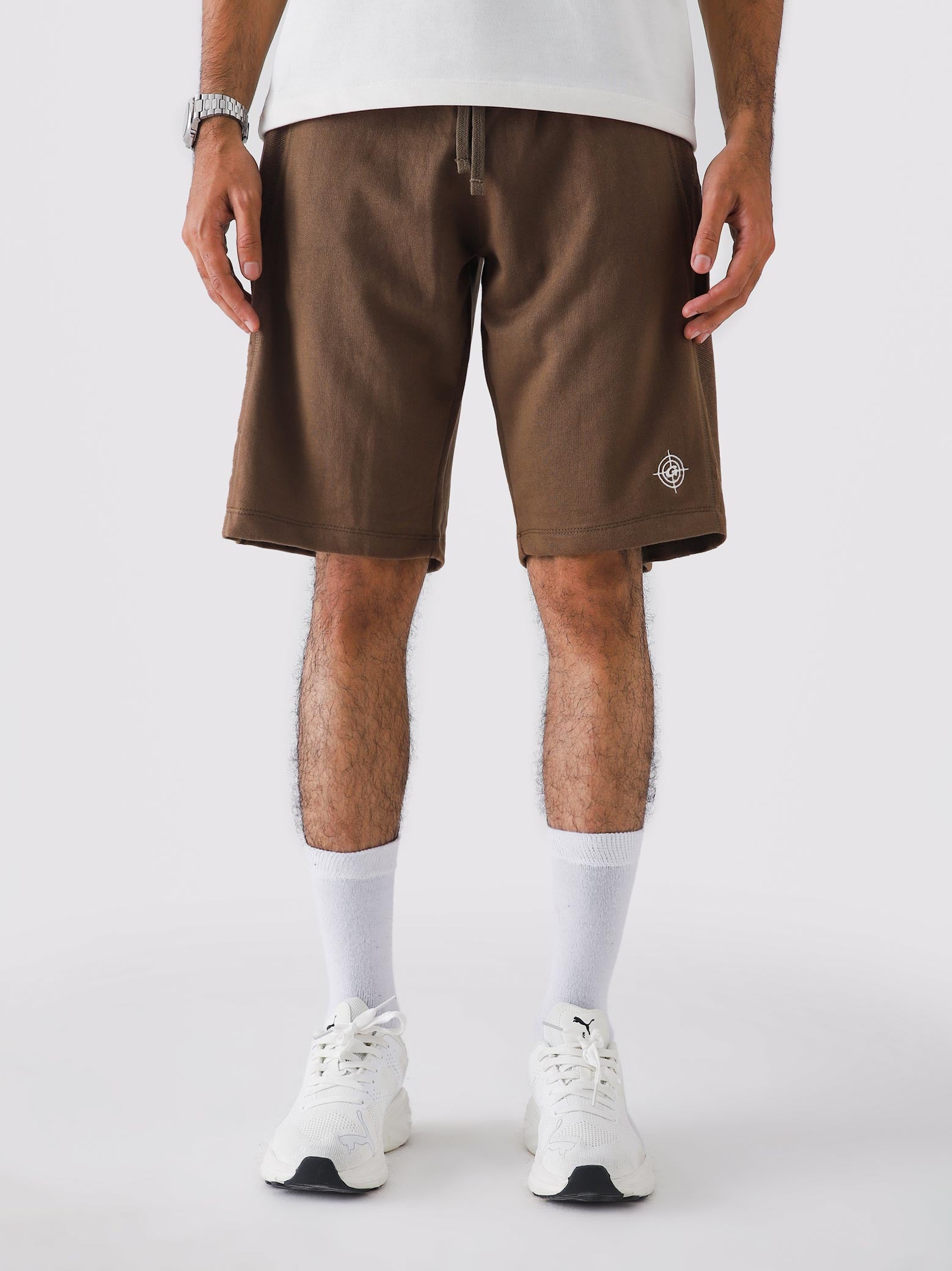 Chocolate Brown Aim Shorts for men, breathable summer shorts for gym and daily wear by GROOVY Pakistan