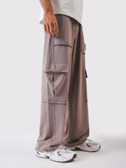 Stone mauve terry cargo trousers front - R1 Cargo | GROOVY Pakistan