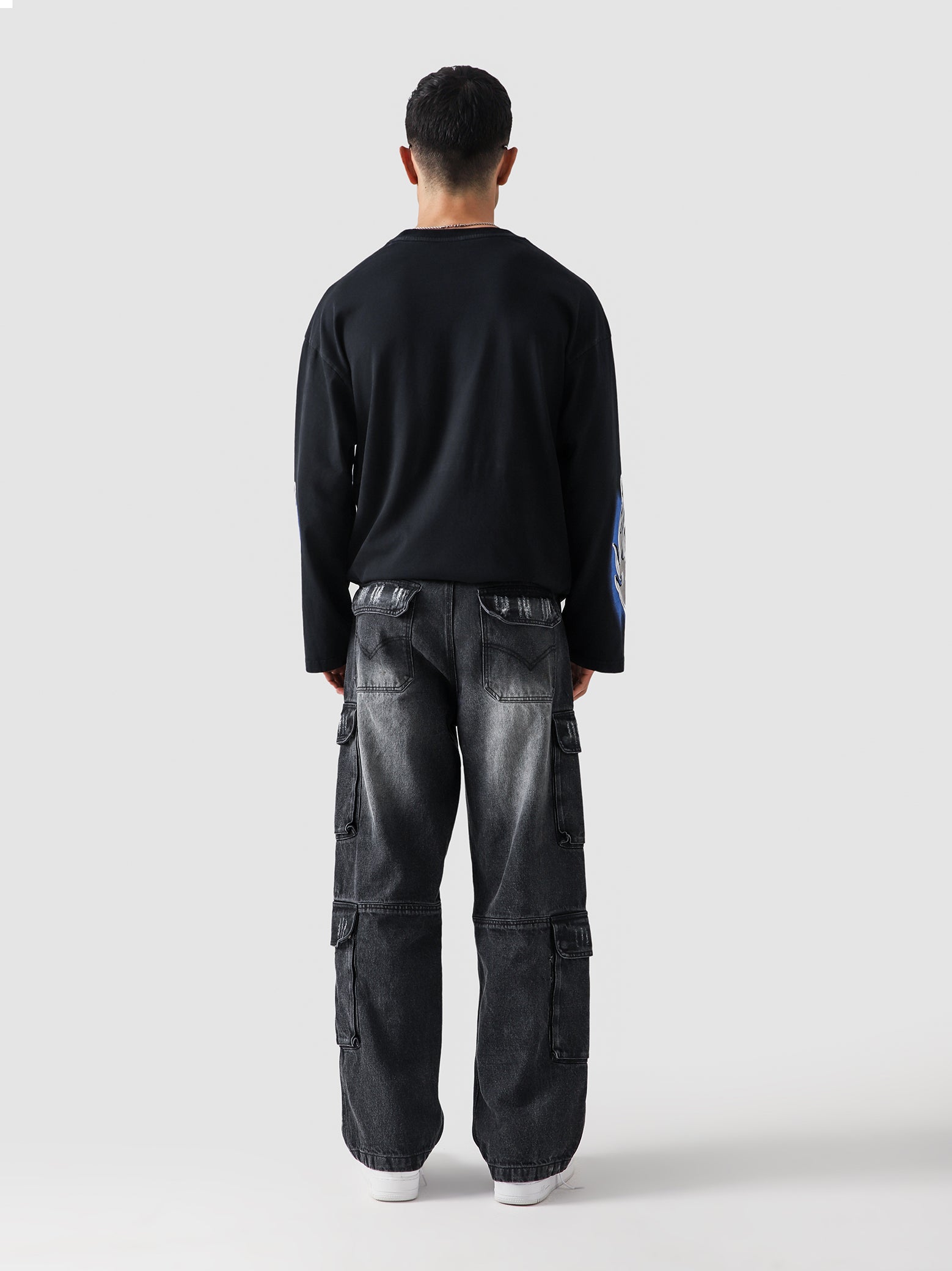 Project Rebirth denim male model front view washed black Pakistan – GROOVY