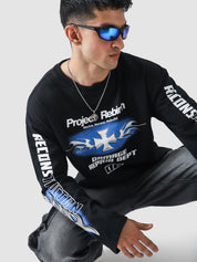 Project Rebirth Black Washed Tee Male Model Side View – GROOVY Pakistan