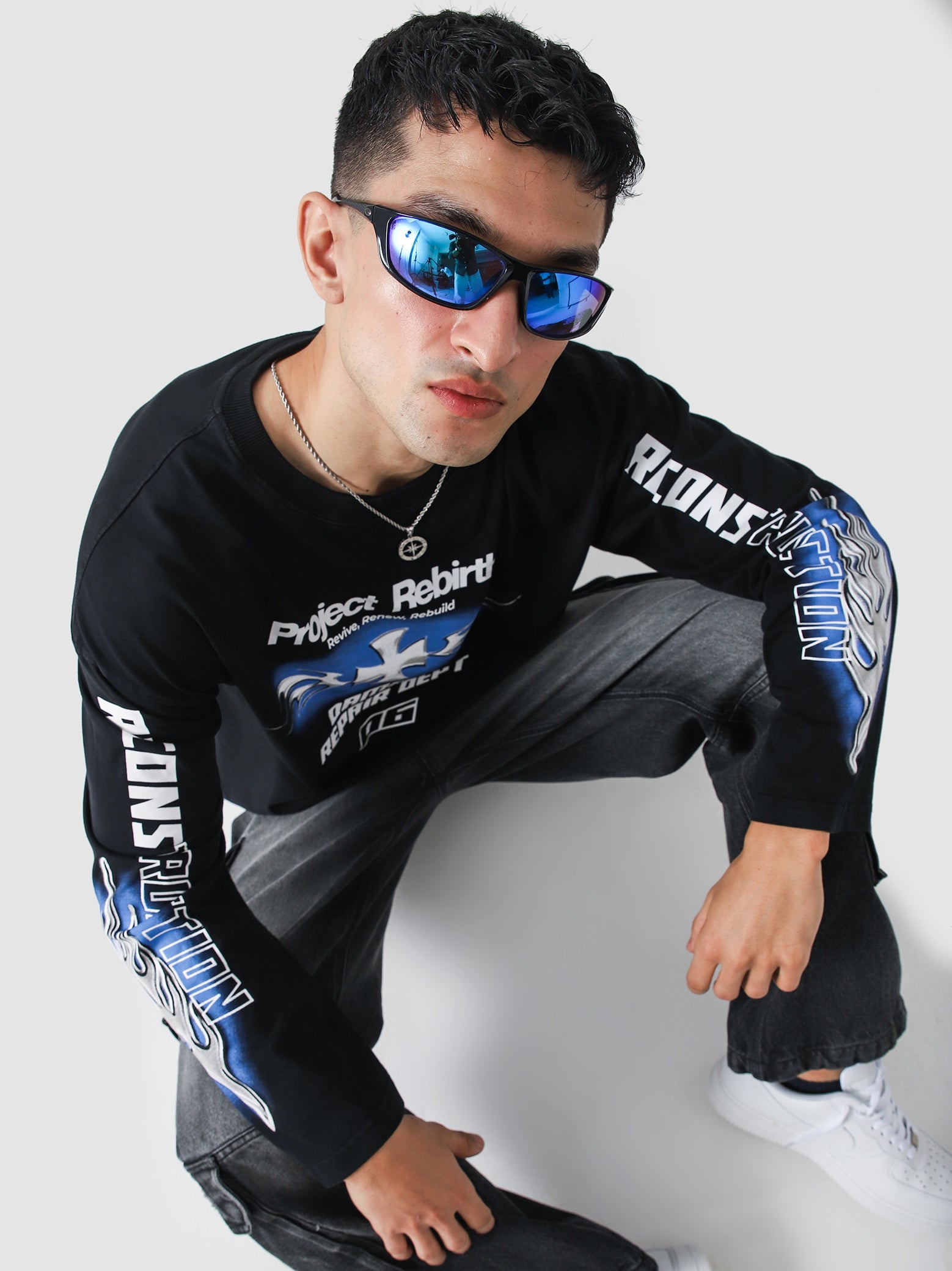 Project Rebirth Black Washed Tee Couple Lifestyle Shot – GROOVY Pakistan