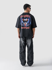 Black Washed Motorhead Tee Male Model Side View – GROOVY Pakistan