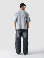 Slate Grey Washed Blank Tee Male Model Back View – GROOVY Pakistan