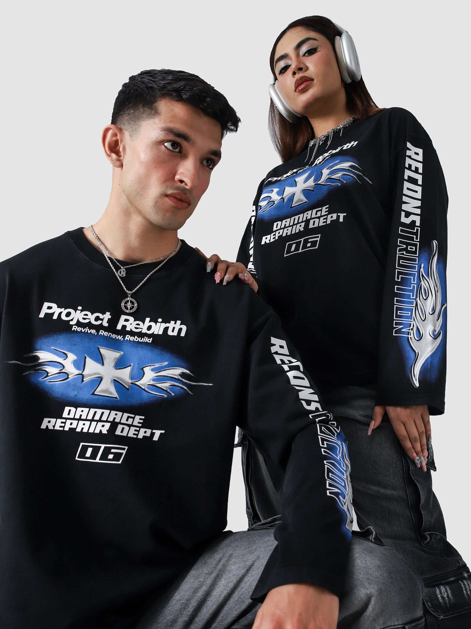 Project Rebirth Black Washed Tee Female Model Back View – GROOVY Pakistan