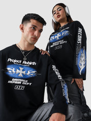 Project Rebirth Black Washed Tee Female Model Back View – GROOVY Pakistan