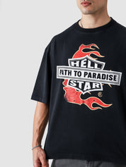 Hell Star Black Washed Tee Male Model Side View – GROOVY Pakistan