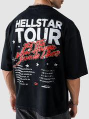 Hell Star Black Washed Tee Male Model Back View – GROOVY Pakistan