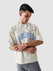 Off-White Sanctuary Graphic Tee Male Model Front View – GROOVY Pakistan
