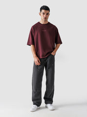 Crimson Washed Blank Tee Male Model Full Body Front – GROOVY Pakistan