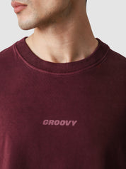 Crimson Washed Blank Tee Female Model Front View – GROOVY Pakistan