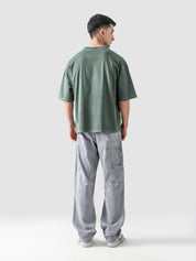 Emerald Green Washed Blank Tee Male Model Back View – GROOVY Pakistan