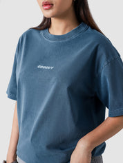 Deep Blue Washed Blank Tee Outdoor Lifestyle Shot – GROOVY Pakistan