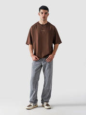 Mocha Brown Washed Blank Tee Male Model Front View – GROOVY Pakistan