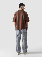 Mocha Brown Washed Blank Tee Male Model Back View – GROOVY Pakistan