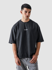 Shadow Grey Washed Blank Tee Male Model Side View – GROOVY Pakistan