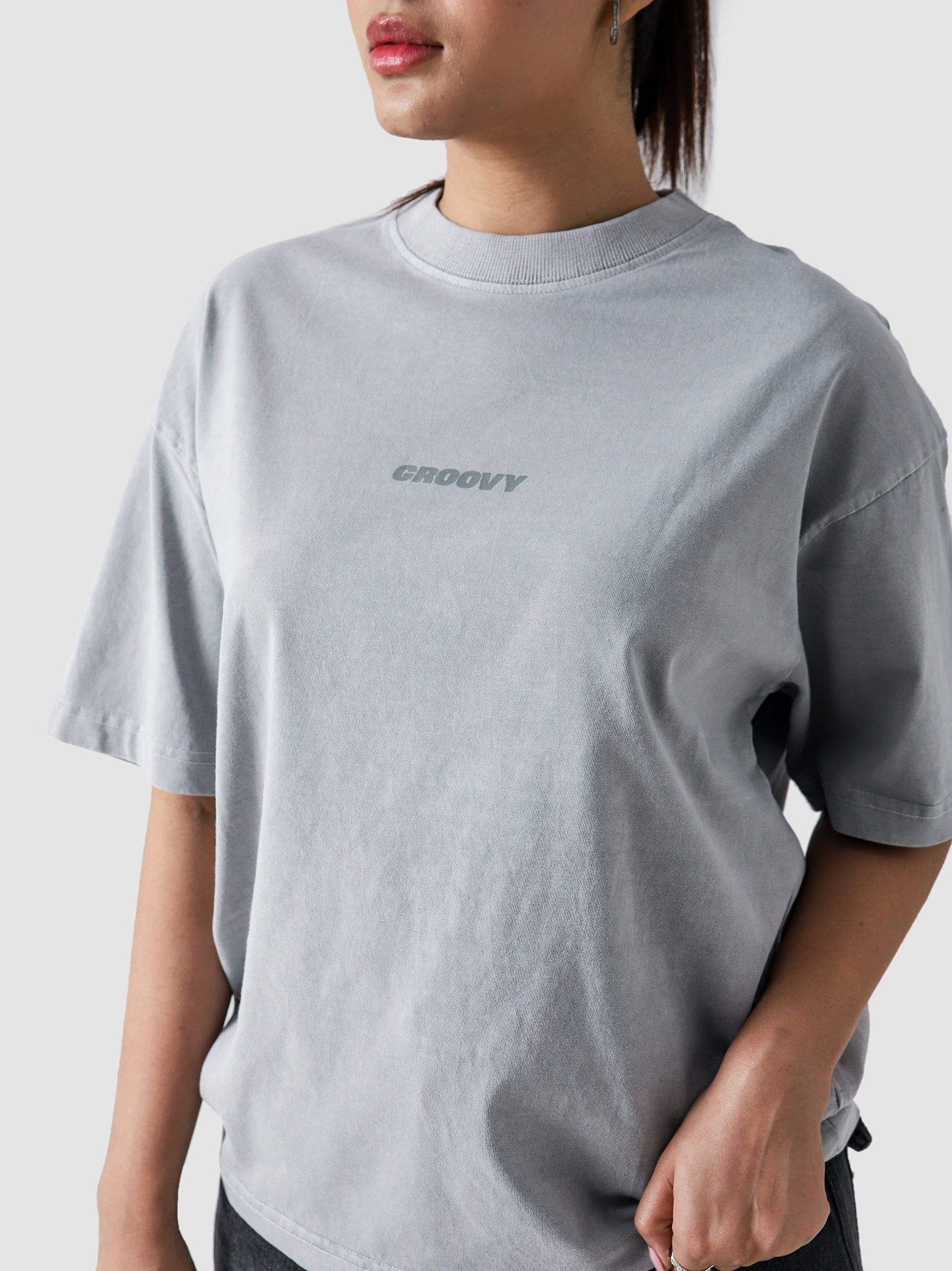 Slate Grey Washed Blank Tee Male Model Outdoor Lifestyle – GROOVY Pakistan