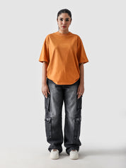 Rust Orange Washed Blank Tee Male Model Back View – GROOVY Pakistan