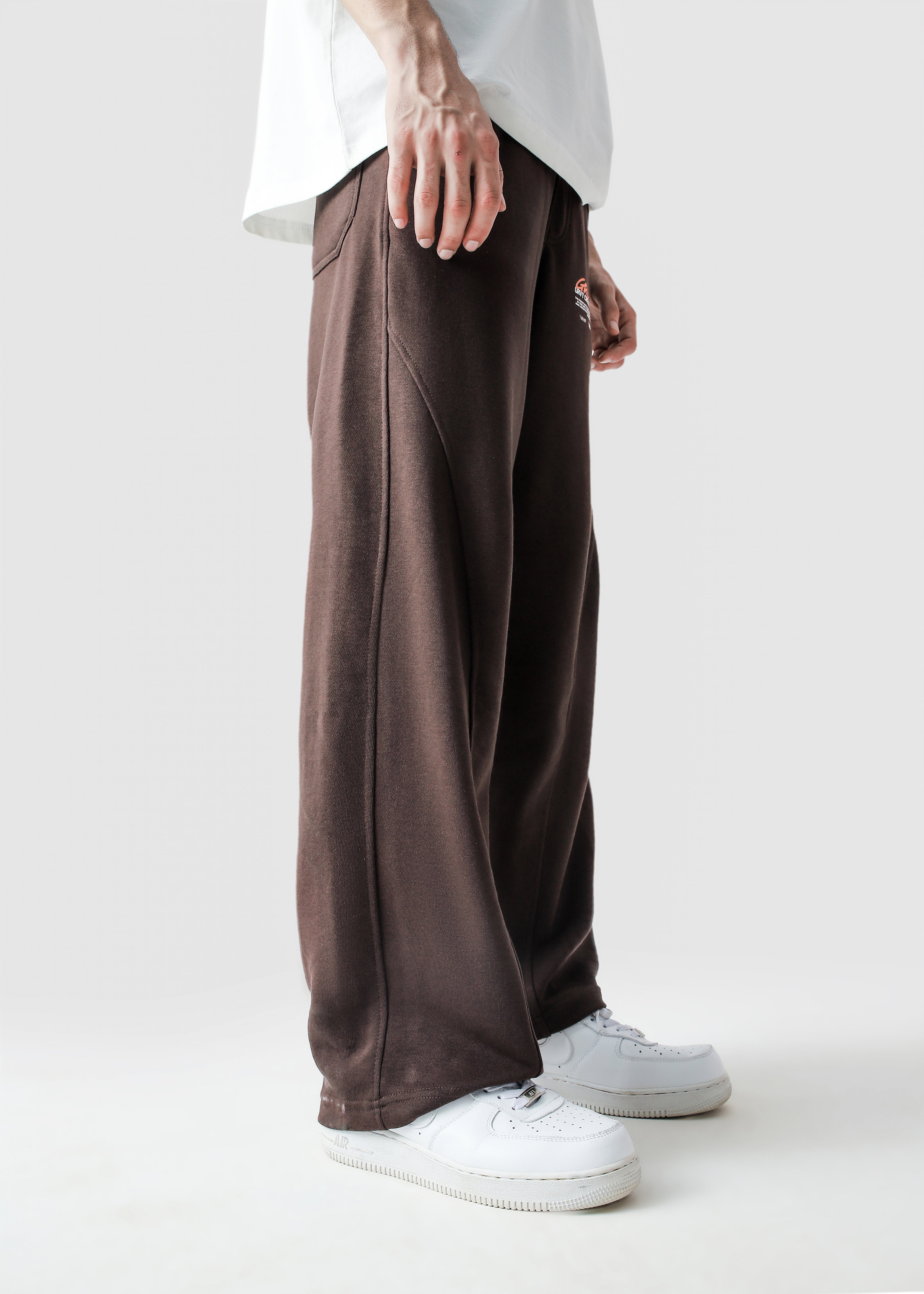 Mocha brown Unity VI pants male model back view baggy fit Pakistan – GROOVY