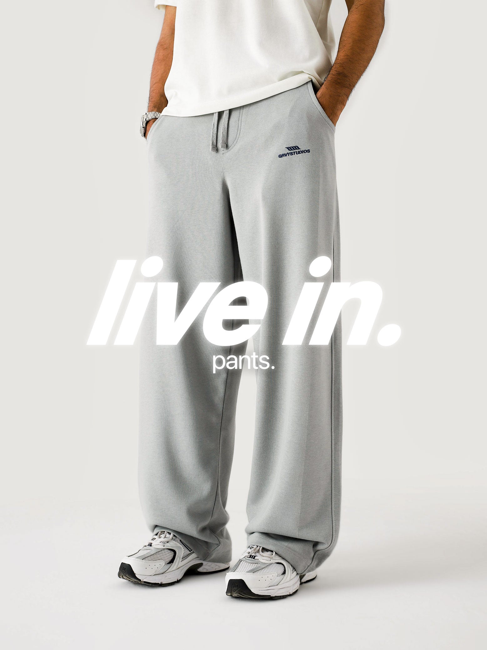 Live In Pants collection hero shot baggy trousers streetwear – GROOVY Pakistan