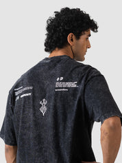 GROOVY washed black oversized t-shirt, warrior graphic print, Pakistan