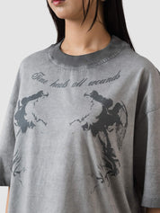 GROOVY washed grey oversized t-shirt, graphic print, Pakistan