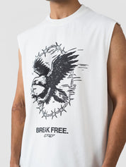 GROOVY white sleeveless sando, eagle graphic print, Pakistan