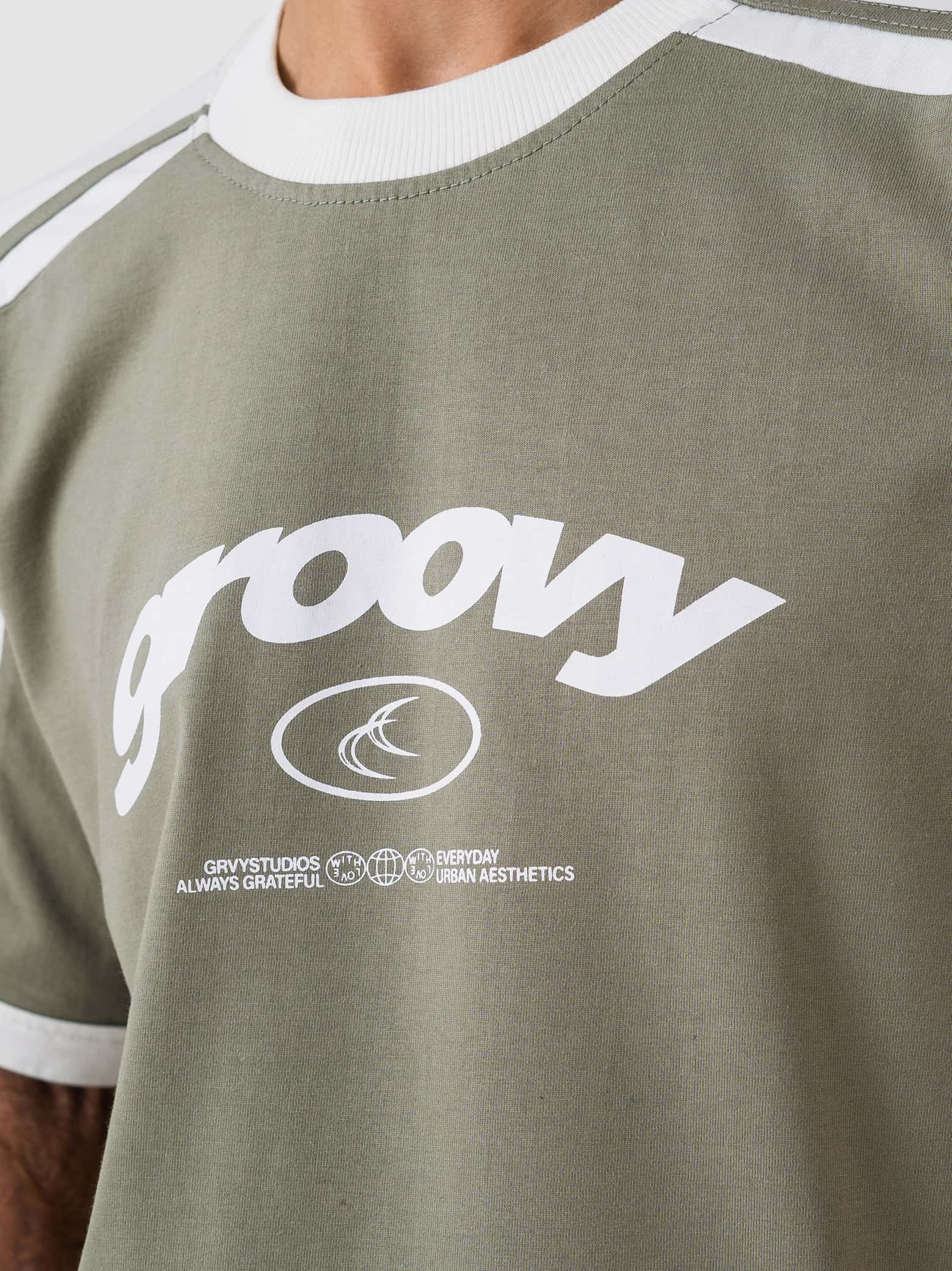 muted olive ringer t-shirt by GROOVY, contrast trim, Pakistan