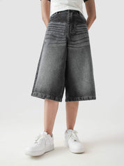 Jorts hard washed grey denim shorts flat lay product Pakistan – GROOVY