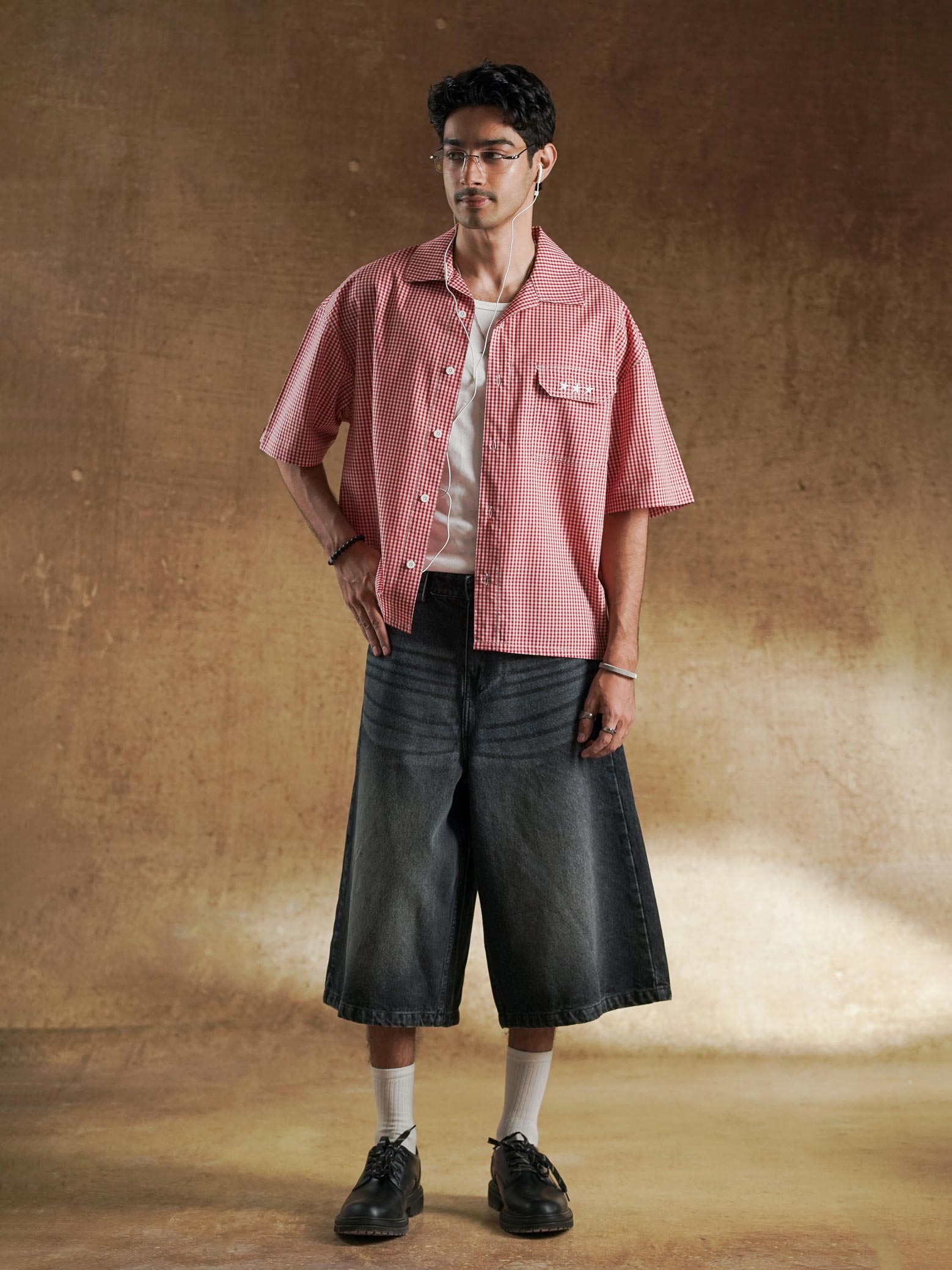 Shoulder yoke seam on red check shirt - GROOVY Pakistan
